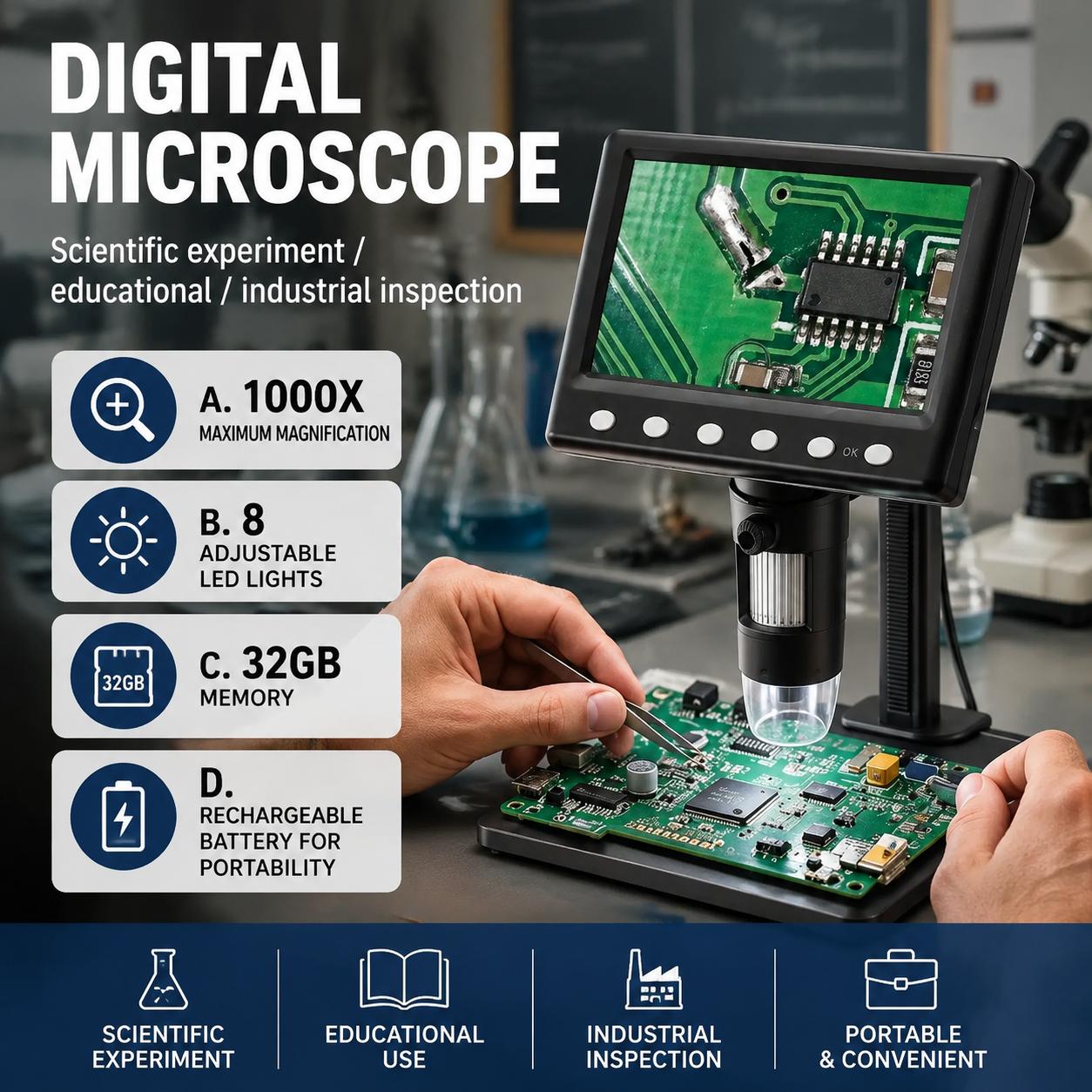 Inspection Microscope 1000x Ma - Diy Electronics Microscope reseña y precio