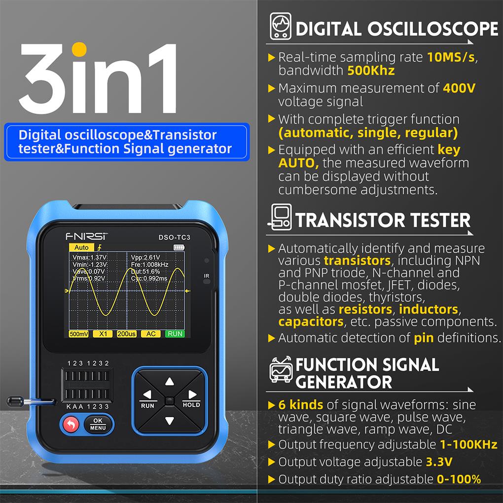 FNIRSI DSO-TC3 3in1 Mini Handh - Oscilloscope Dso Mini reseña y precio